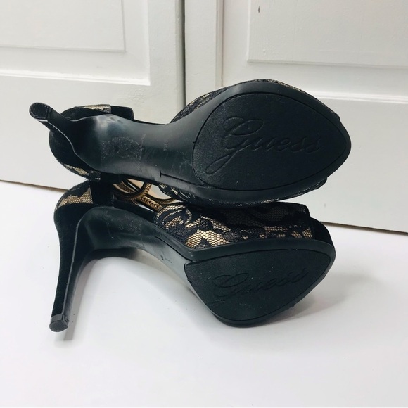 GUESS Black Lace Open Toe Stiletto Heels Size 9 - Picture 9 of 9